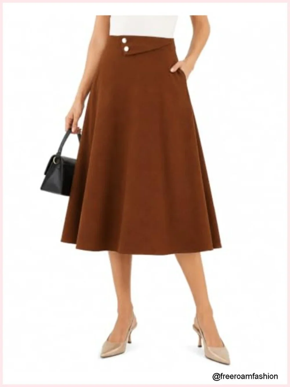 High Waisted Midi Skirt with Pockets A Line Elastic Waist Flare Skirt for Work